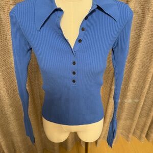 A.L.C. Blue Rib Knit Polo Henley – XS